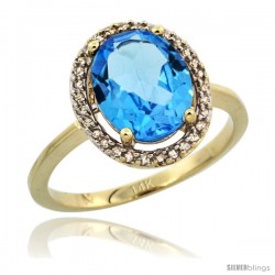 14k Yellow Gold Diamond Halo Blue Topaz Ring 2.4 carat Oval shape 10X8 mm, 1/2 in (12.5mm) wide