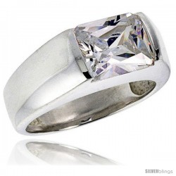 Sterling Silver 3.0 Carat Size Emerald Cut Cubic Zirconia Men's Solitaire Ring