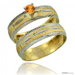 10k Gold Ladies' 2-Piece 0.25 Carat Orange Sapphire Engagement Ring Set Diamond-cut Pattern Rhodium Accent, -Style 10y502e2