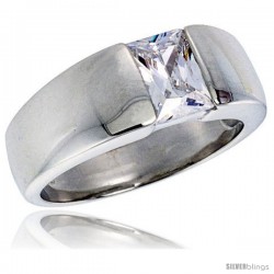 Sterling Silver 1.5 Carat Size Emerald Cut Cubic Zirconia Men's Solitaire Ring