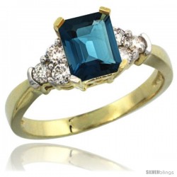 10k Yellow Gold Ladies Natural London Blue Topaz Ring Emerald-shape 7x5 Stone