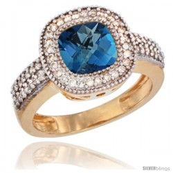 10k Yellow Gold Ladies Natural London Blue Topaz Ring Cushion-cut 3.5 ct. 7x7 Stone