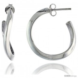 Sterling Silver Wavy Triangular Tube Hoop Earrings, 1 x 7/8 in