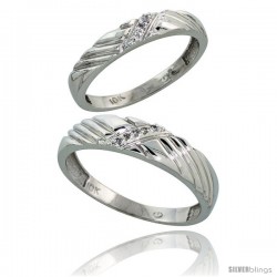 10k White Gold Diamond 2 Piece Wedding Ring Set His 5mm & Hers 3.5mm -Style 10w118w2