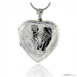 Sterling Silver Very Large Hand Engraved Heart Locket, about 1 1/2 X 1 5/8 in