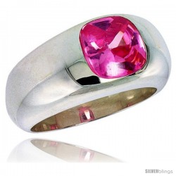 Sterling Silver 1.9 Carat Size Brilliant Cut Pink Tourmaline Colored CZ Solitaire Ring