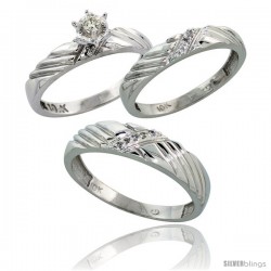 10k White Gold Diamond Trio Wedding Ring Set His 5mm & Hers 3.5mm -Style 10w118w3