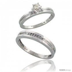 10k White Gold 2-Piece Diamond wedding Engagement Ring Set for Him & Her, 3.5mm & 4mm wide -Style 10w119em