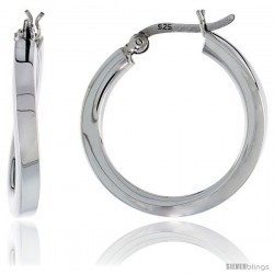 Sterling Silver Wavy Square Tube Hoop Earrings, 1 in