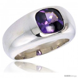 Sterling Silver 1.9 Carat Size Brilliant Cut Amethyst Colored CZ Solitaire Ring