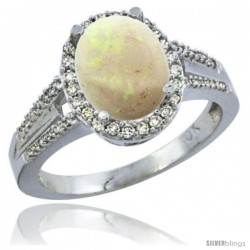 10K White Gold Natural Opal Ring Oval 10x8 Stone Diamond Accent