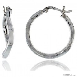 Sterling Silver Wavy Thin Square Tube Hoop Earrings, 1 in