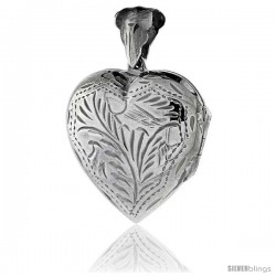 Sterling Silver Hand Engraved Heart Locket, 1 in. wide X 1 in. long
