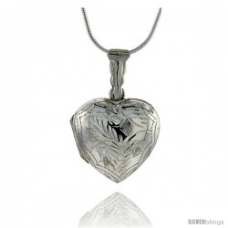 Sterling Silver Hand Engraved Heart Locket, 7/8 wide by 15/16 in. high