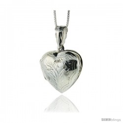 Sterling Silver Hand Engraved Heart Locket, 13/16 wide by 13/16