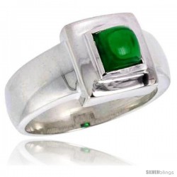 Sterling Silver .75 Carat Size Princess Cut Emerald Colored CZ Solitaire Ring