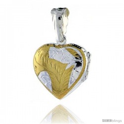 Sterling Silver Two Tone Hand Engraved Heart Locket, 13/16 in. wide by 13/16