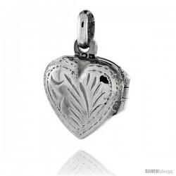 Tiny Sterling Silver Hand Engraved Heart Locket, 1/2 in (12 mm) wide