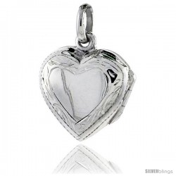 Small Sterling Silver Hand Engraved Heart Locket, 5/8 in. (16mm) Wide and 5/8 in. (16mm) Tall