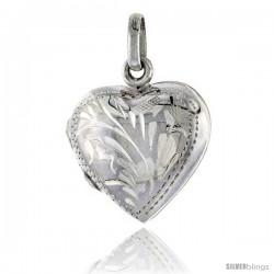 Small Sterling Silver Hand Engraved Heart Locket, 5/8 in X 5/8 in