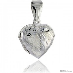 Sterling Silver Hand Engraved Heart Locket, 11/16 in X 11/16 in