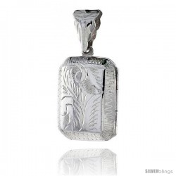 Sterling Silver Hand Engraved Rectangular Locket, 11/16 in X 13/16 in