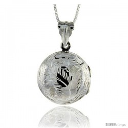 Sterling Silver Hand Engraved Round Locket, 13/16 in