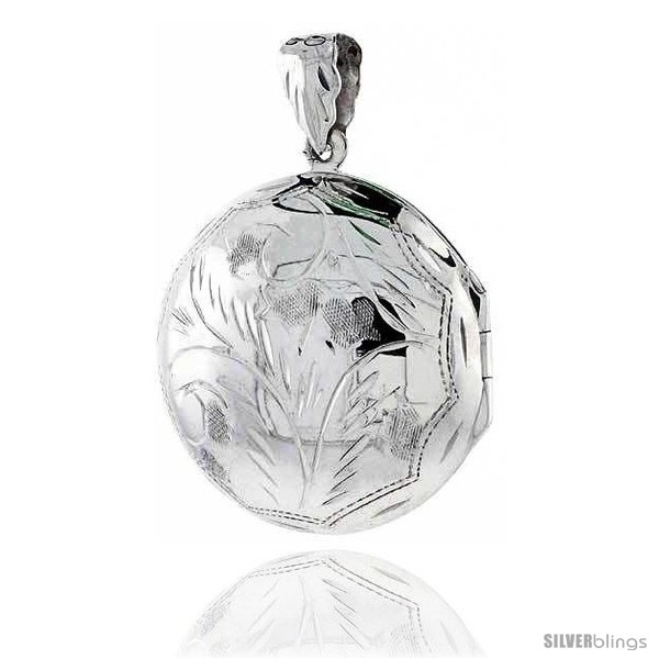 Sterling Silver Engraved Round Locket Necklace