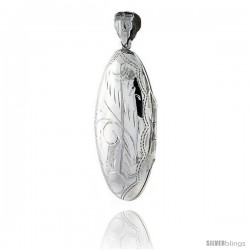 Large Sterling Silver Hand Engraved Oval Locket, 3/4 in. (20 mm) X 1 5/8 in. (42 mm)