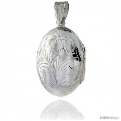 Sterling Silver Hand Engraved Oval Locket, 7/8 in. (23 mm) X 1 1/8 in. (28 mm)