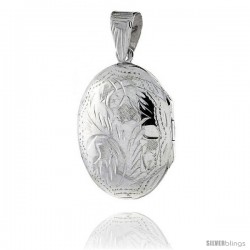 Sterling Silver Hand Engraved Oval Locket, 11/16 in. (18 mm) X 1 in. (25 mm)