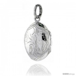 Small Sterling Silver Hand Engraved Oval Locket, 9/16 in. (14 mm) X 11/16 in. (18 mm)