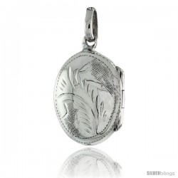 Small Sterling Silver Hand Engraved Oval Locket, 1/2 in. (12 mm) X 5/8 in. (17 mm)