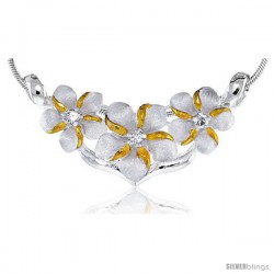 Hawaiian Theme Sterling Silver 2-Tone Triple Plumeria Flower Slider Pendant, 1 5/8 (42 mm) wide