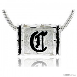 Sterling Silver Hawaiian Initial Letter C Barrel Bead Pendant, 1/2 in wide