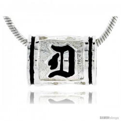 Sterling Silver Hawaiian Initial Letter D Barrel Bead Pendant, 1/2 in wide