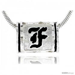 Sterling Silver Hawaiian Initial Letter F Barrel Bead Pendant, 1/2 in wide