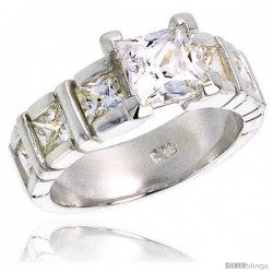 Sterling Silver 5.00 Carat Size Princess Cut Cubic Zirconia Bridal Ring, 5/16 in (8 mm) wide