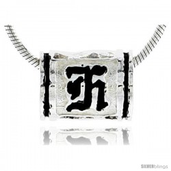 Sterling Silver Hawaiian Initial Letter H Barrel Bead Pendant, 1/2 in wide