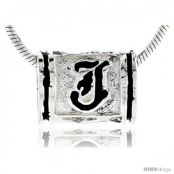 Sterling Silver Hawaiian Initial Letter J Barrel Bead Pendant, 1/2 in wide