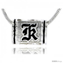 Sterling Silver Hawaiian Initial Letter K Barrel Bead Pendant, 1/2 in wide