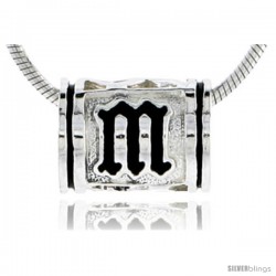 Sterling Silver Hawaiian Initial Letter M Barrel Bead Pendant, 1/2 in wide