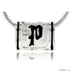 Sterling Silver Hawaiian Initial Letter P Barrel Bead Pendant, 1/2 in wide