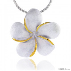 Hawaiian Theme Sterling Silver 2-Tone Plumeria Flower Slider Pendant, 1 (25 mm) tall