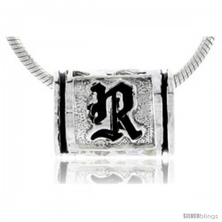 Sterling Silver Hawaiian Initial Letter R Barrel Bead Pendant, 1/2 in wide