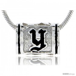 Sterling Silver Hawaiian Initial Letter Y Barrel Bead Pendant, 1/2 in wide