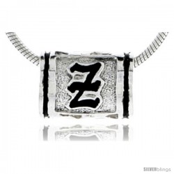 Sterling Silver Hawaiian Initial Letter Z Barrel Bead Pendant, 1/2 in wide