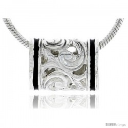 Hawaiian Theme Sterling Silver Black Enamel, Barrel Bead Pendant, 3/8 (10 mm) wide