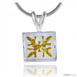 Hawaiian Theme Sterling Silver 2-Tone Square Flower Pendant, 3/8 (10 mm) tall -Style 6hp8