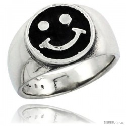 Sterling Silver Happy Face Wedding Band Ring, 1/2 in wide